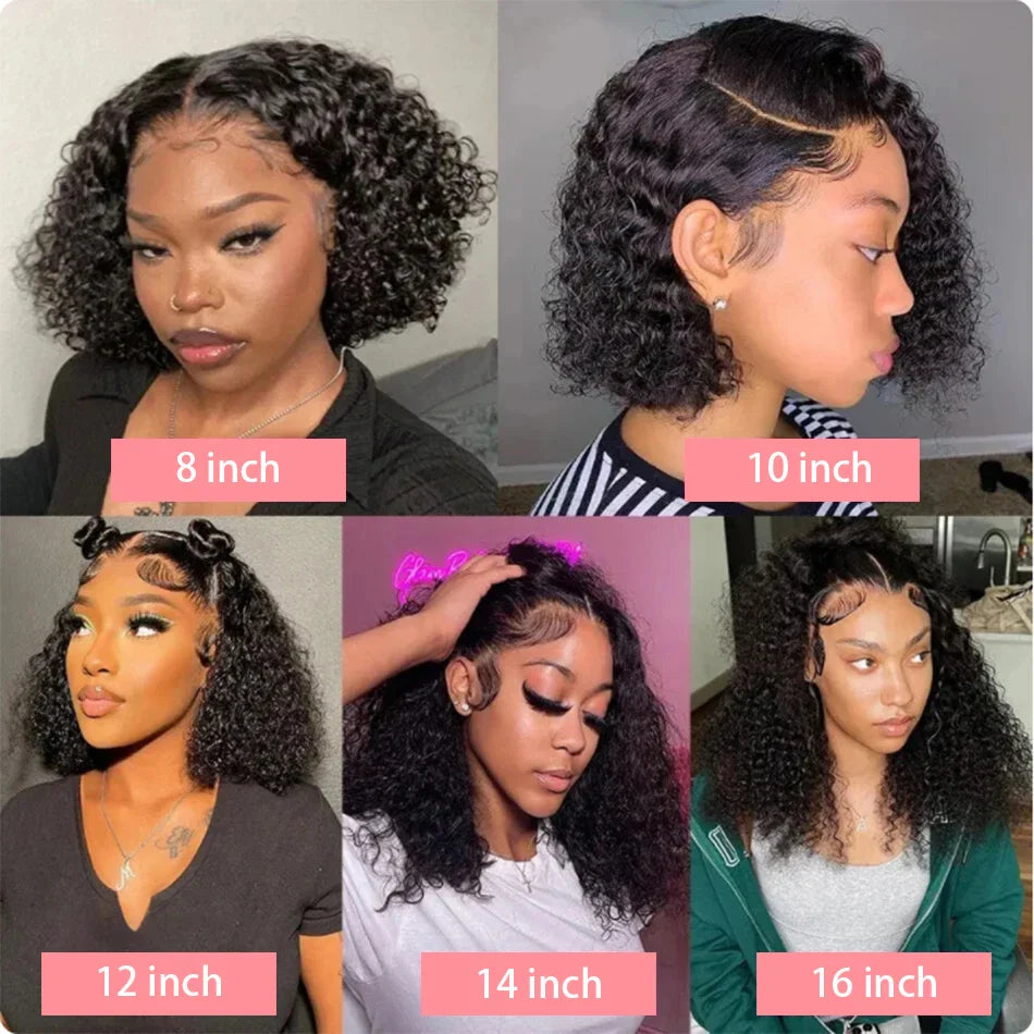 200% Density Short Curly Bob Wigs 13x4 Lace Front 4x4 Closure Deep Wave Brazilian Remy Human Hair 14 Inch