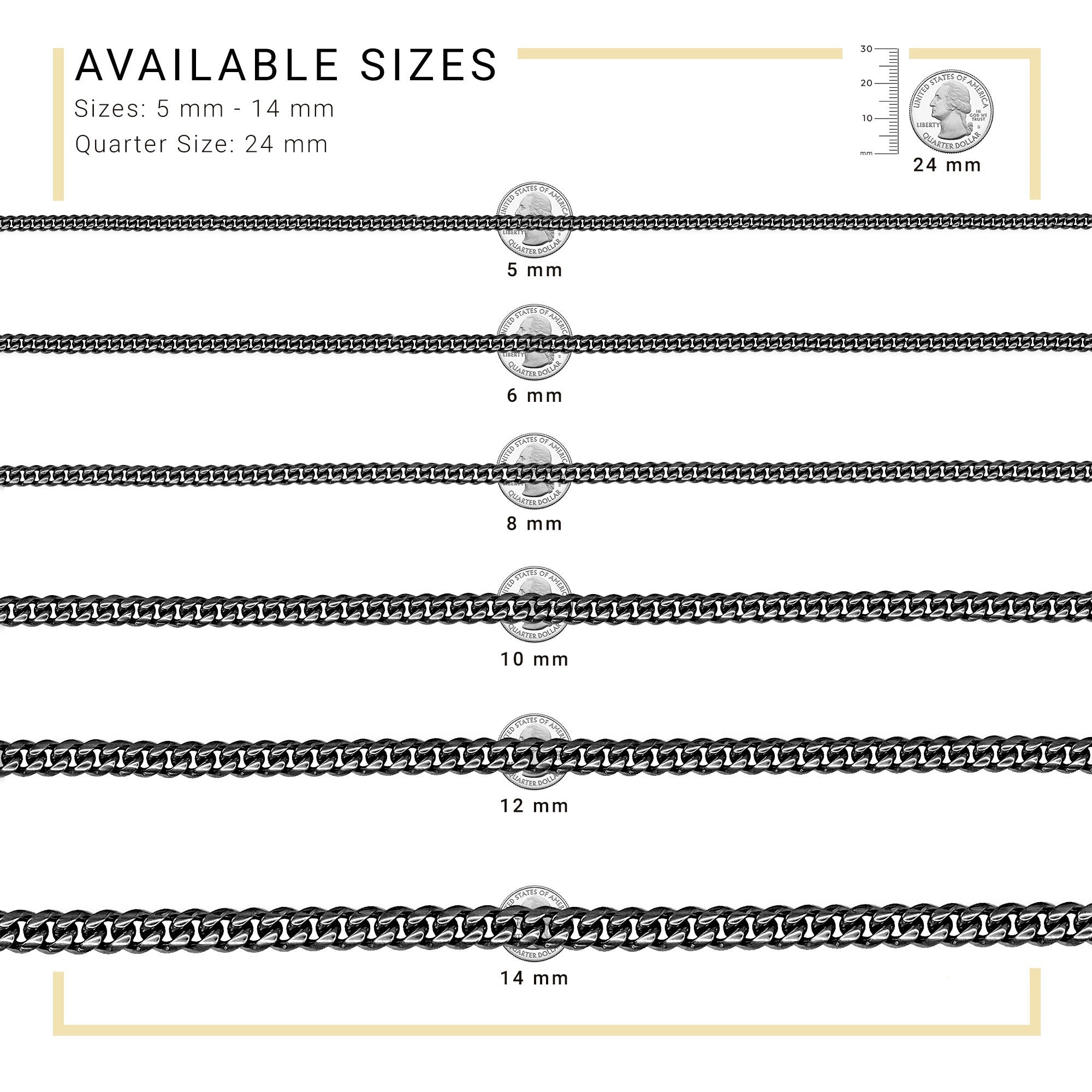 Black Cuban Link Stainless Steel Necklace 30"