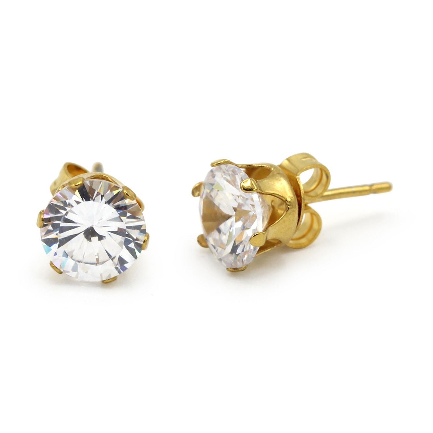 Cubic Zirconia Round 14K Gold Filled Stud Earrings Stainless Steel Jewelry Men Women
