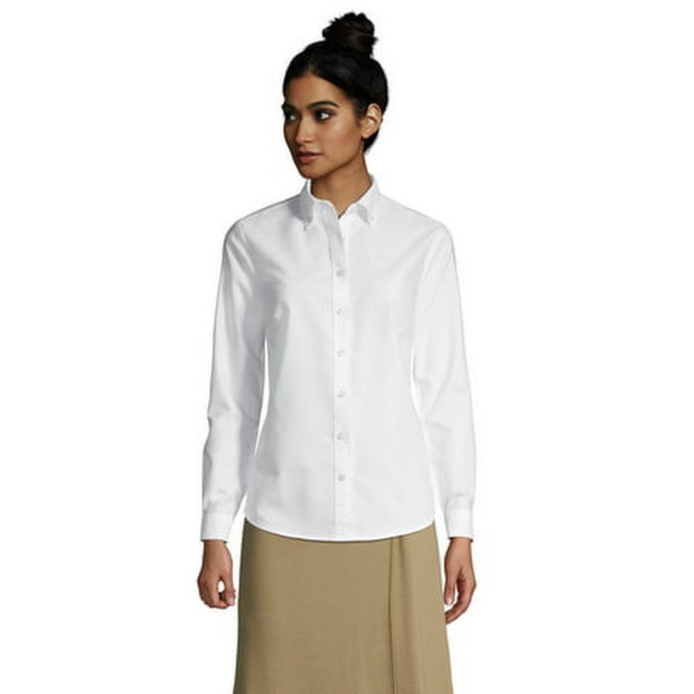 Womens Tall Lands End School Uniform Long Sleeve Oxford Dress Shirt, Size 16