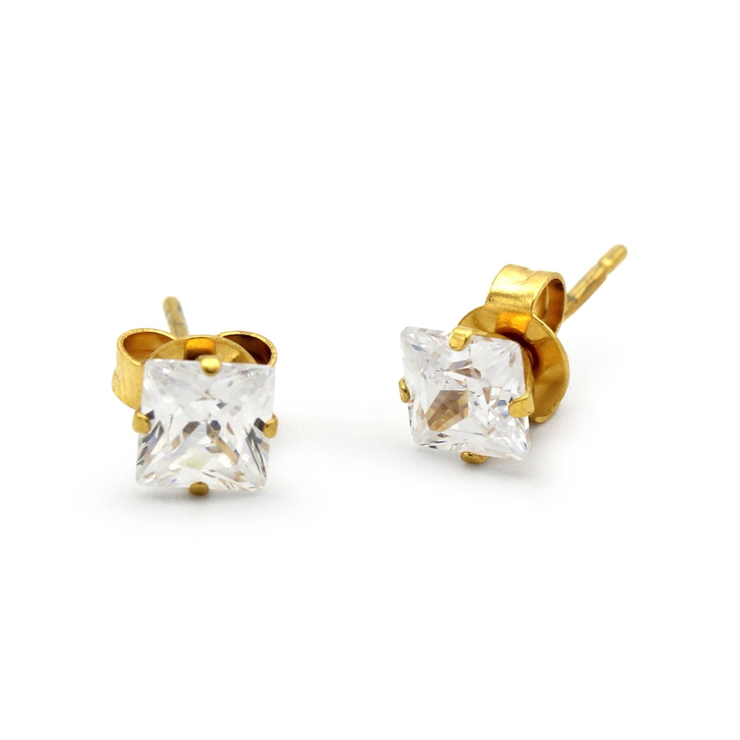 Cubic Zirconia Square 14K Gold Filled Stud Earrings Stainless Steel Jewelry Men Women