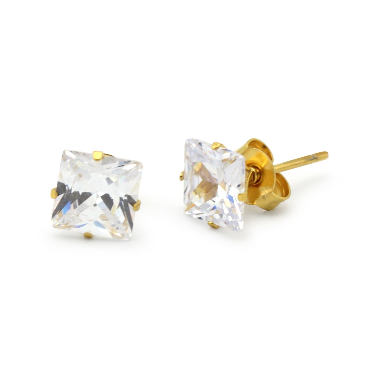 Cubic Zirconia Square 14K Gold Filled Stud Earrings Stainless Steel Jewelry Men Women
