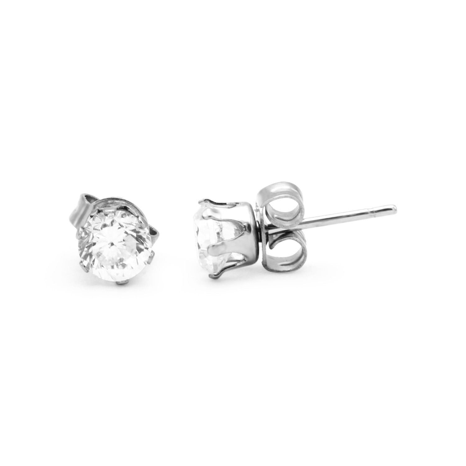 Cubic Zirconia Round Stud Earrings Stainless Steel Silver Jewelry Men Women