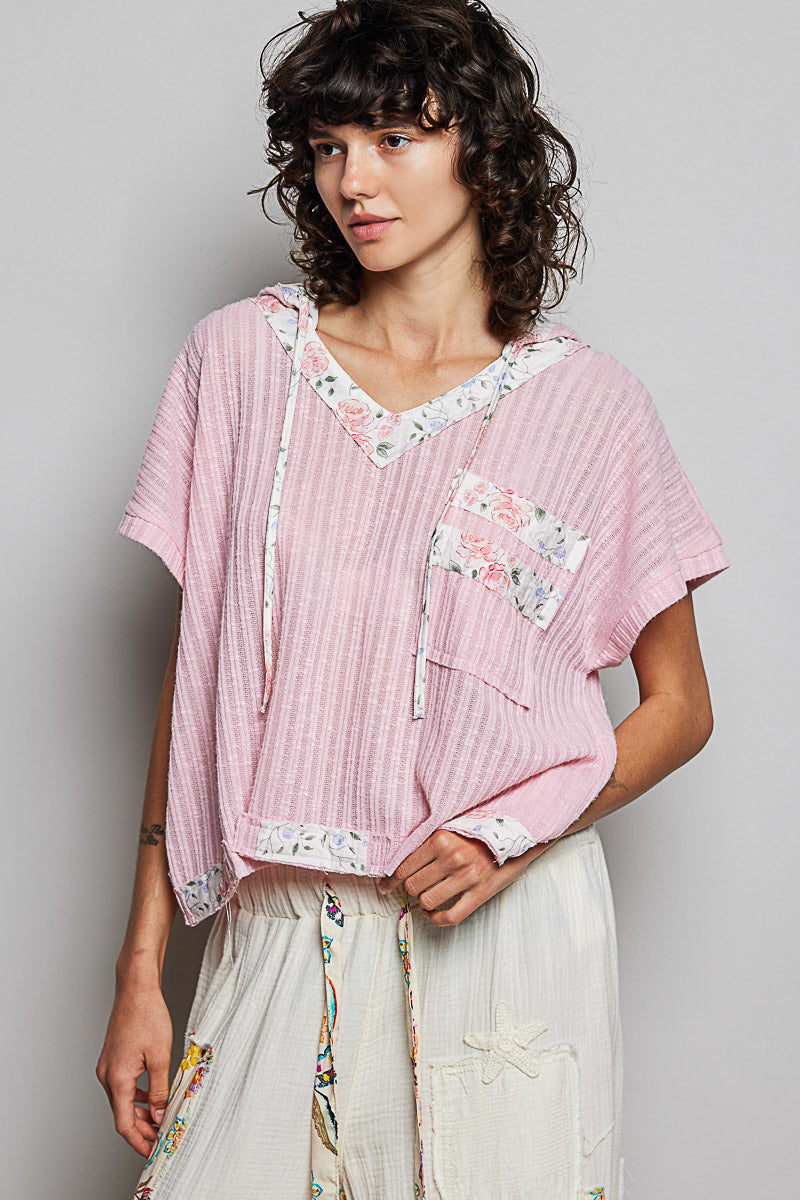 POL Short Sleeve Hooded Top with Back-Open Detail