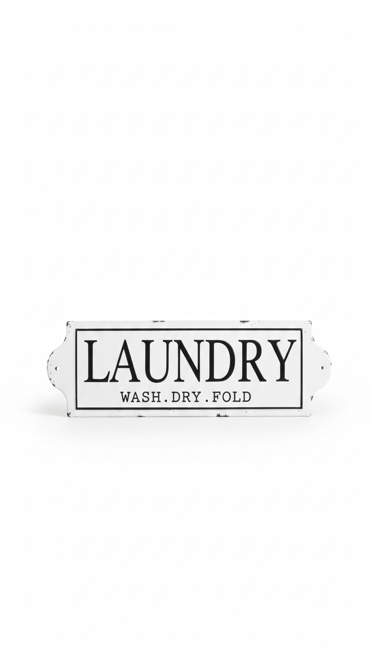 Stratton Home Decor Laundry Enamel Vintage Metal Wall Art, White