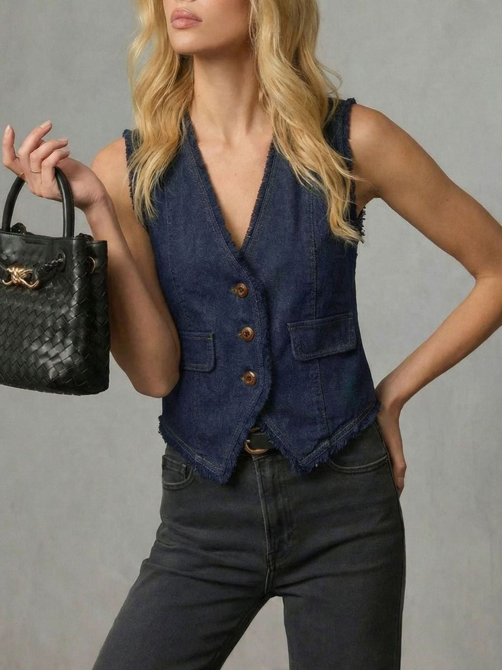 Frayed Hem Denim Vest