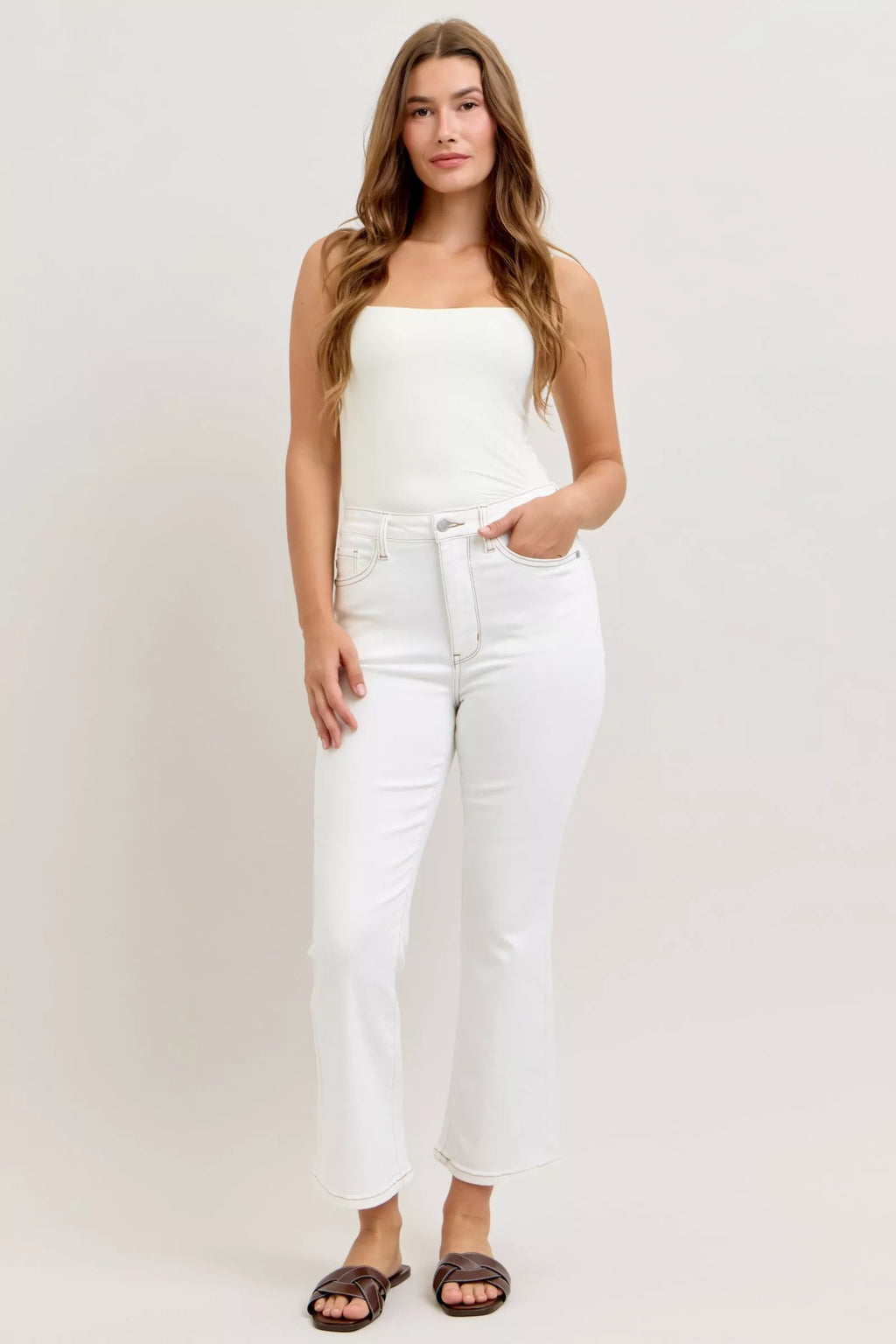 Judy Blue Contrast Stitching Cropped Flare Jeans