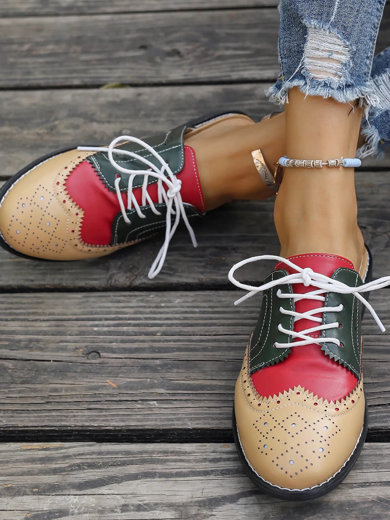 Eyelet Lace Up Slip-Ons