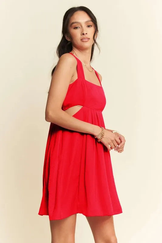 Davi & Dani Washed Satin Cutout Skirt Bandeau Mini Dress