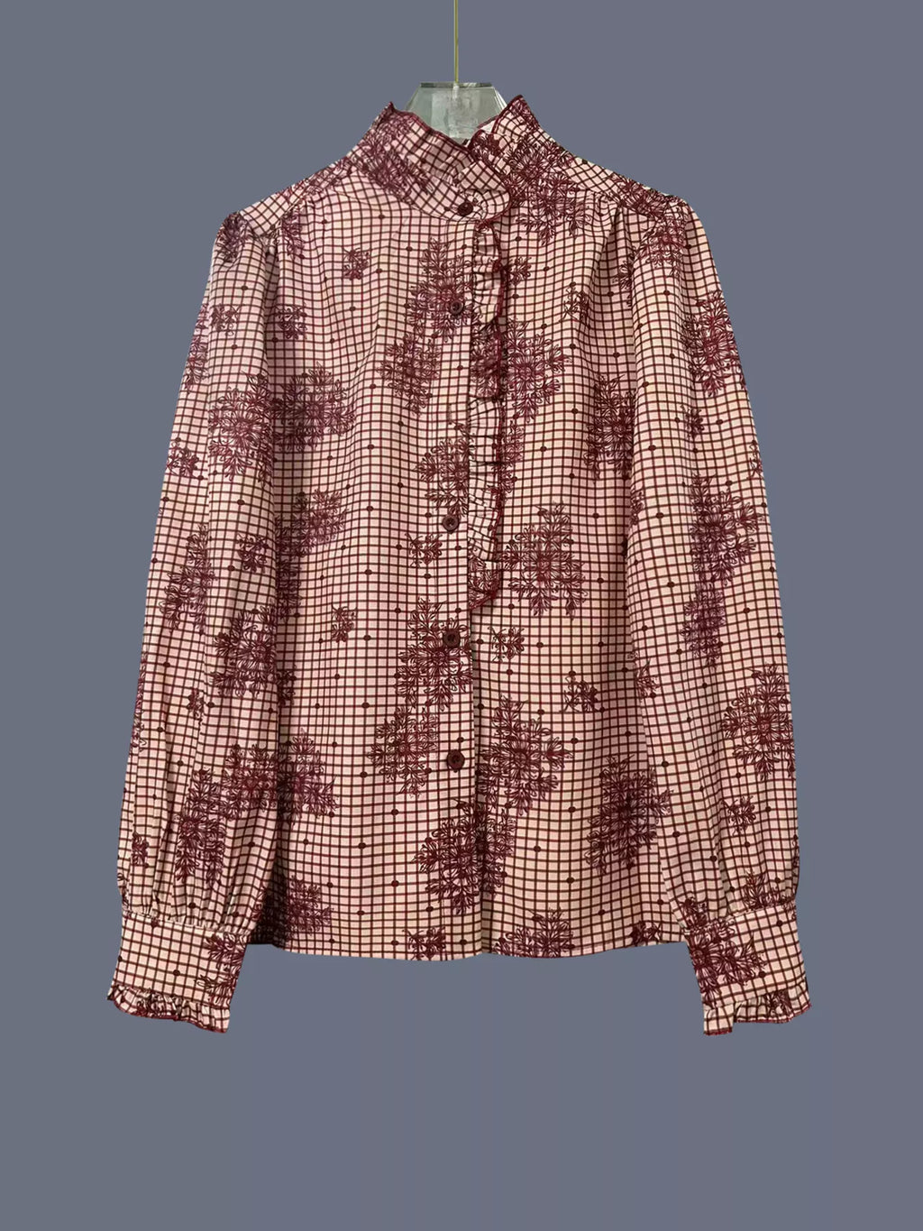 Frill Plaid Button Up Shirt