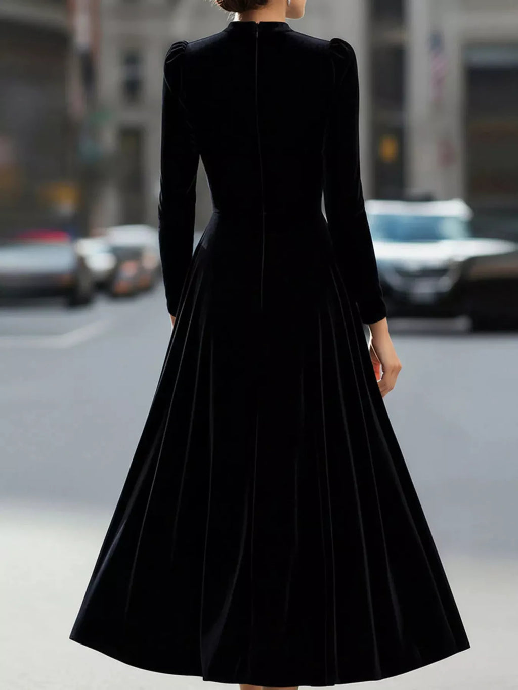 Velvet Long Sleeve A-Line Dress