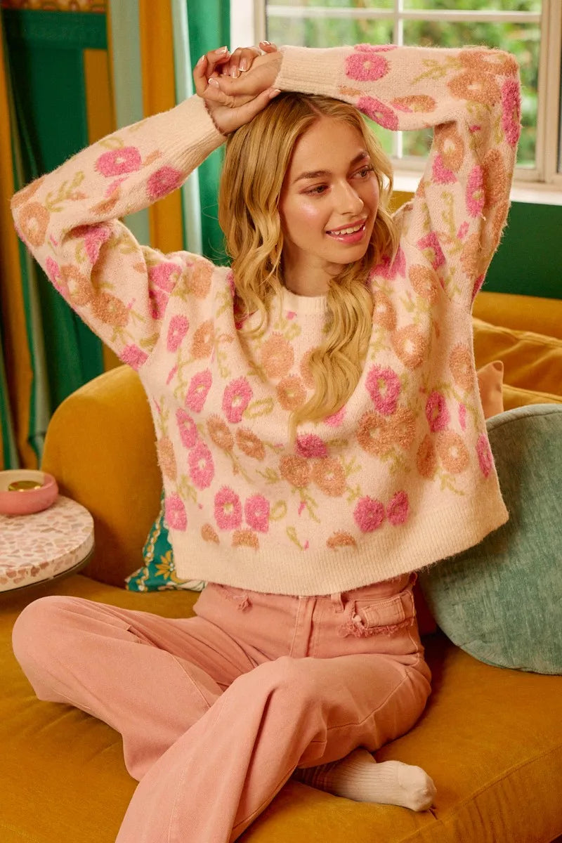 BiBi Towel Texture Floral Pattern Sweater