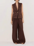 One Button Sleeveless Top and Pants Set