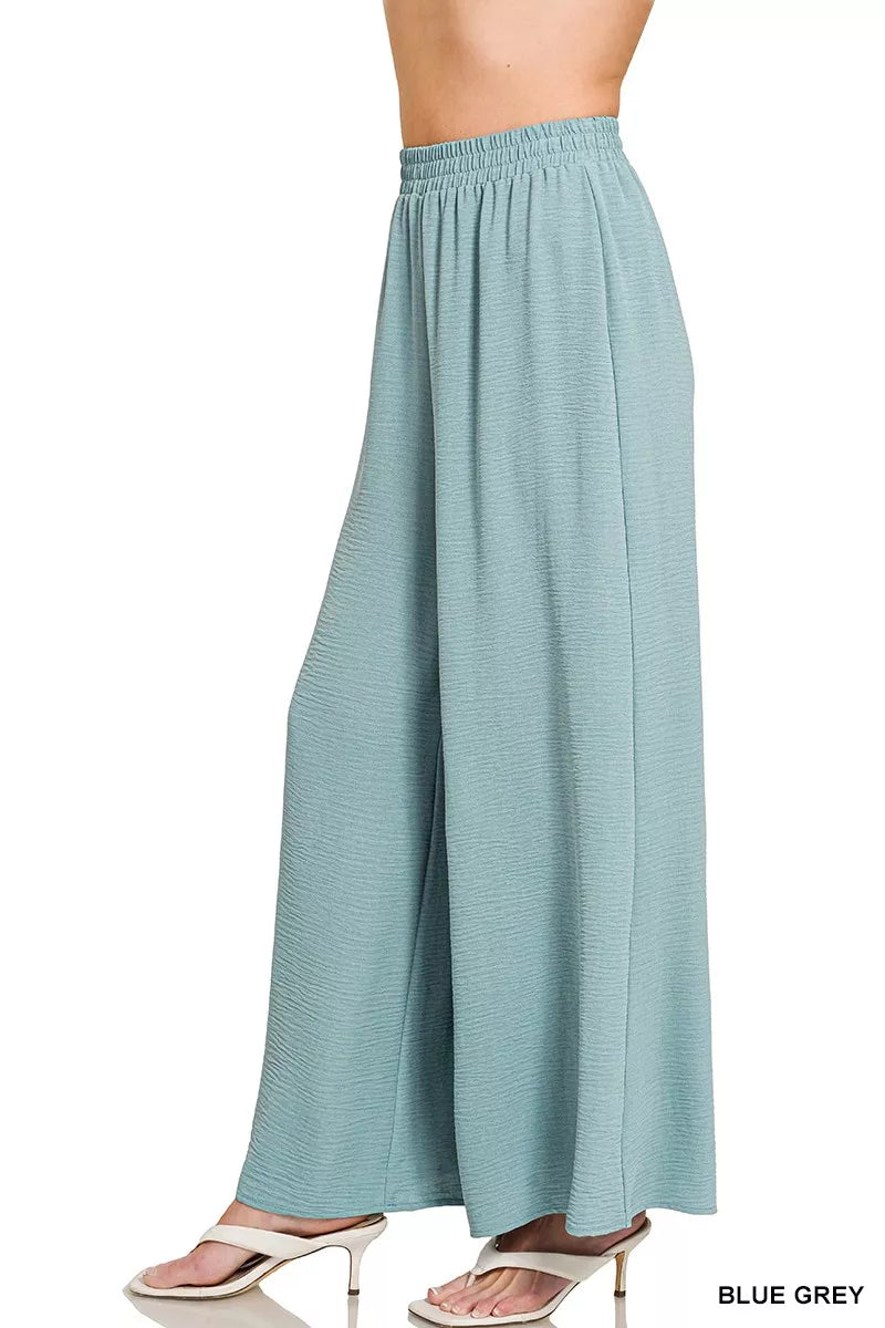 Zenana Woven Airflow Elastic Waistband Pants