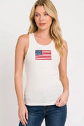 Zenana American Flag Embroidery Stretchy Ribbed Tank
