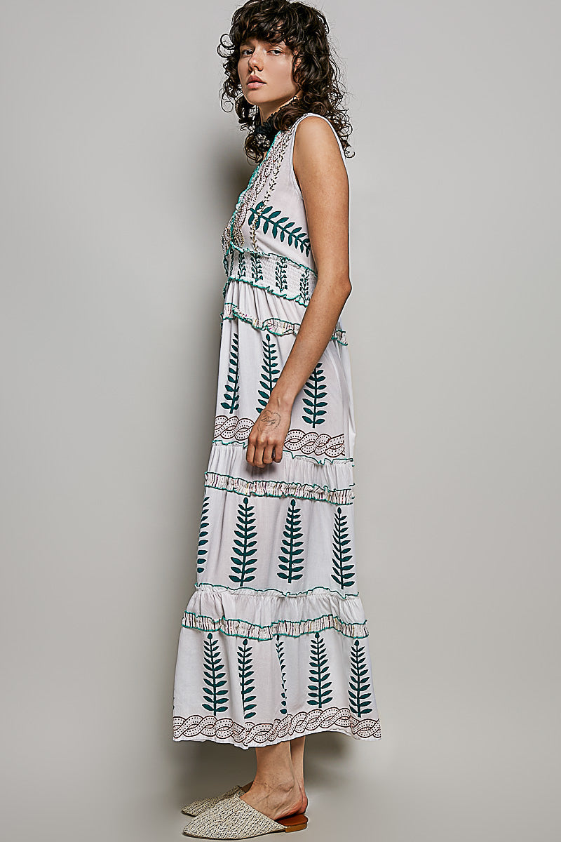 POL Floral Printed Sleeveless Tiered Dress with Smocked Waistband