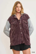 Umgee Contrast Hooded Chenille Jacket