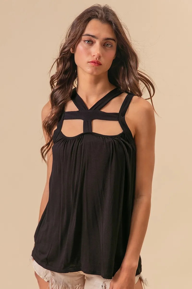 BiBi Rayon Span Jersey Cut Out with Straps Detailed