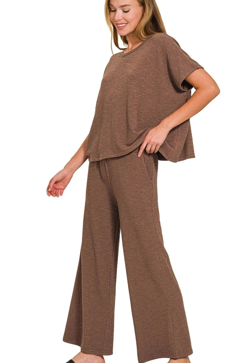 Zenana Cotton Slub Top & Pants Set