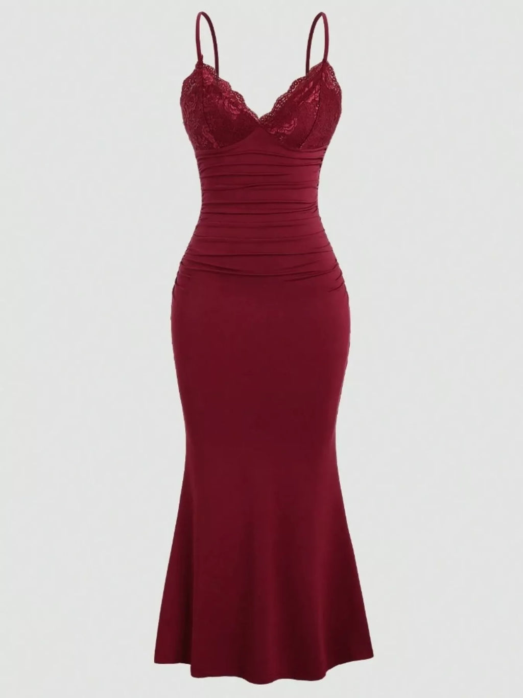 Lace Trim Ruched Mermaid Dress