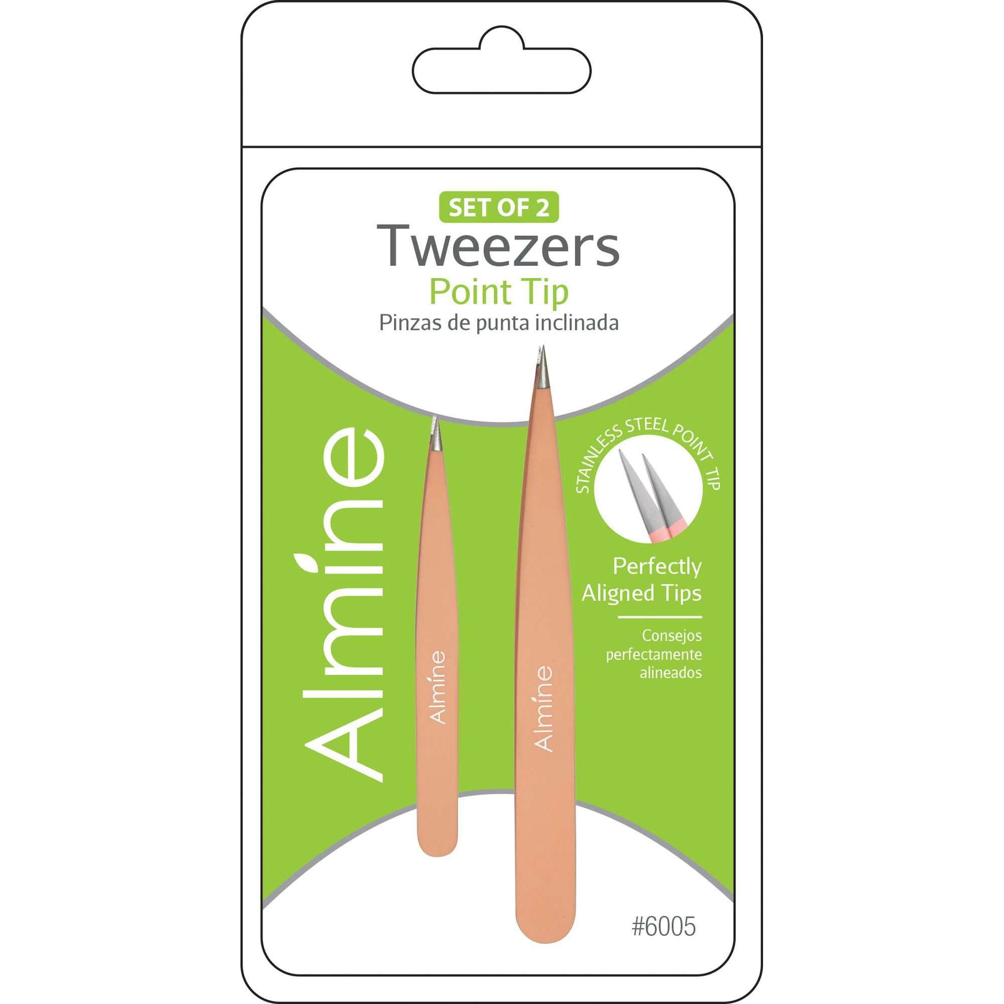 Almine Point Tip Tweezers With Rubber Coating 2pc