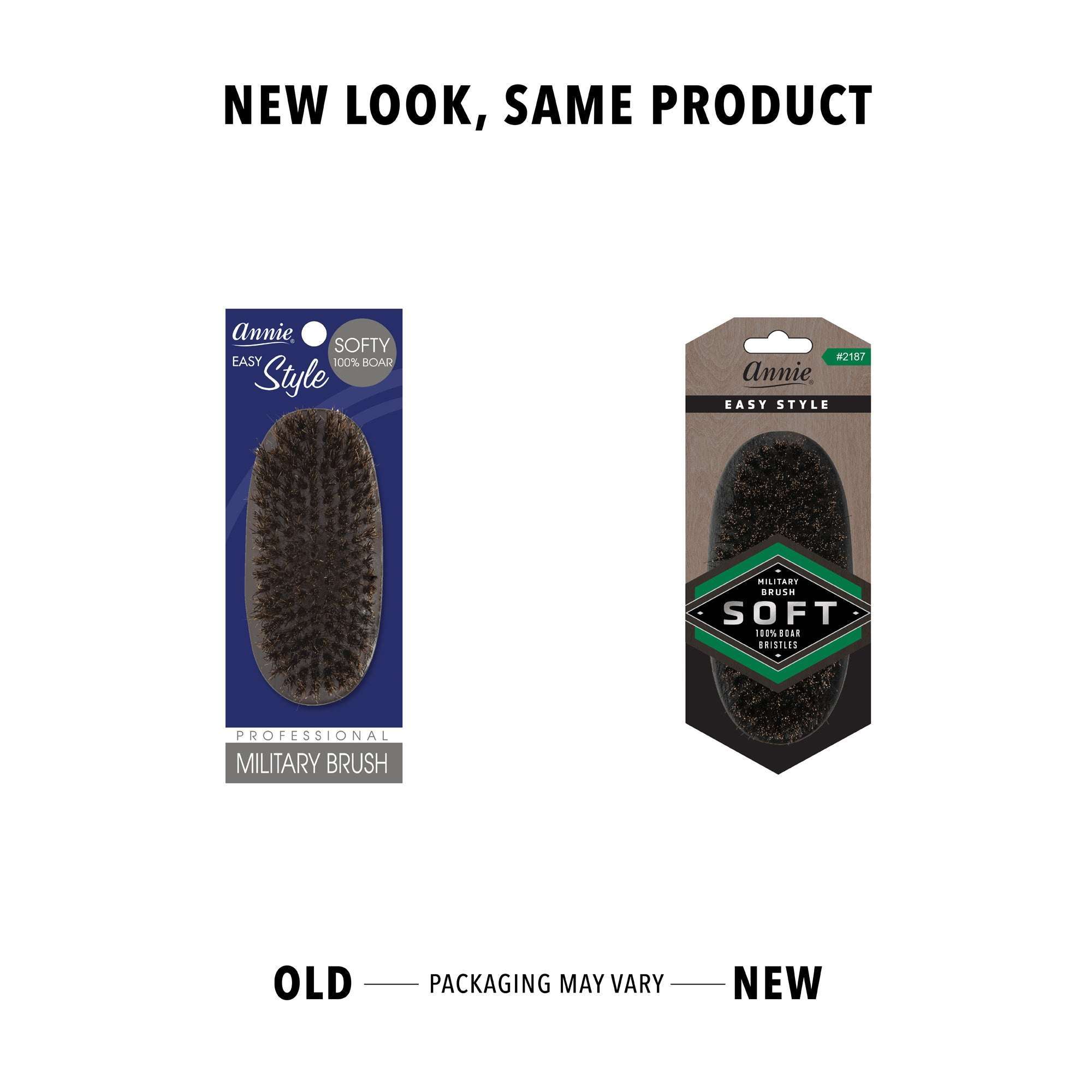 Annie Easy Style Soft Military Brush, 100% Boar Bristle, Black