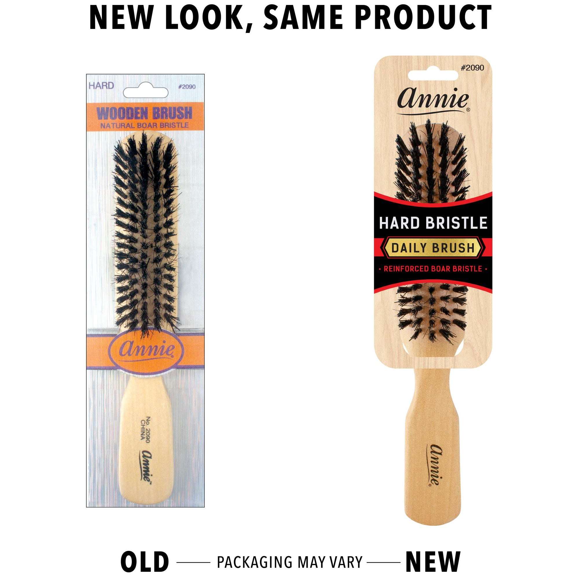 Annie Hard 5 Row Boar & Nylon Bristle Wooden Daily Brush, 1 Count, Light Brown