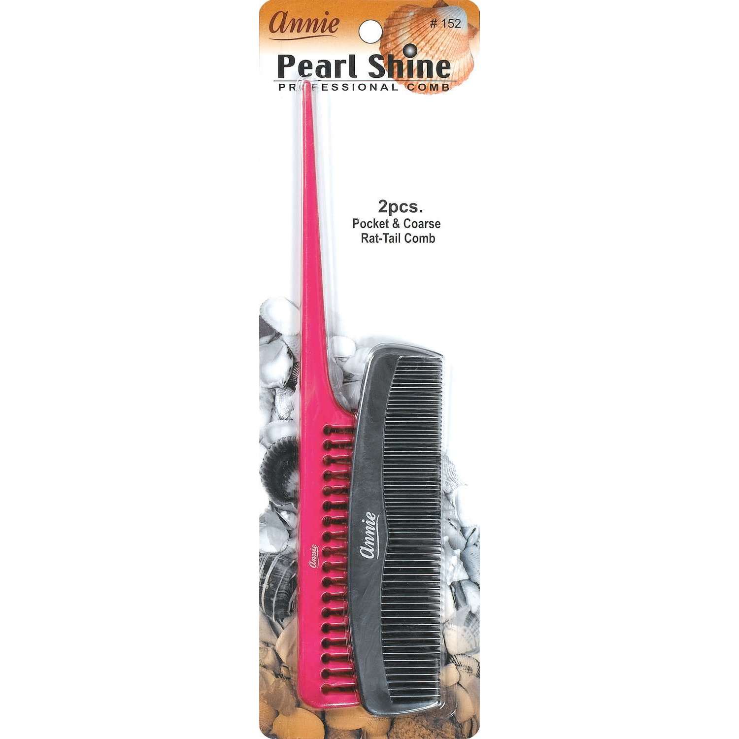 Annie Pearl Shine Comb Set, 2 Count Pocket And Rat Tail Combs, Assorted Color