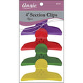 Annie Round Handle Hair Section Clips with Silicone Teeth, 4 Count, Assorted Colors