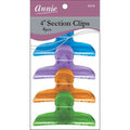 Annie Round Handle Hair Section Clips with Silicone Teeth, 4 Count, Assorted Clear