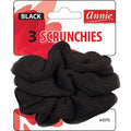 Annie Elastic Fabric Hair Scrunchies, 3 Count, Black