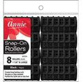 Annie Snap-On Hair Rollers 1 1/8 Inch X-Large, 8 Count, Black