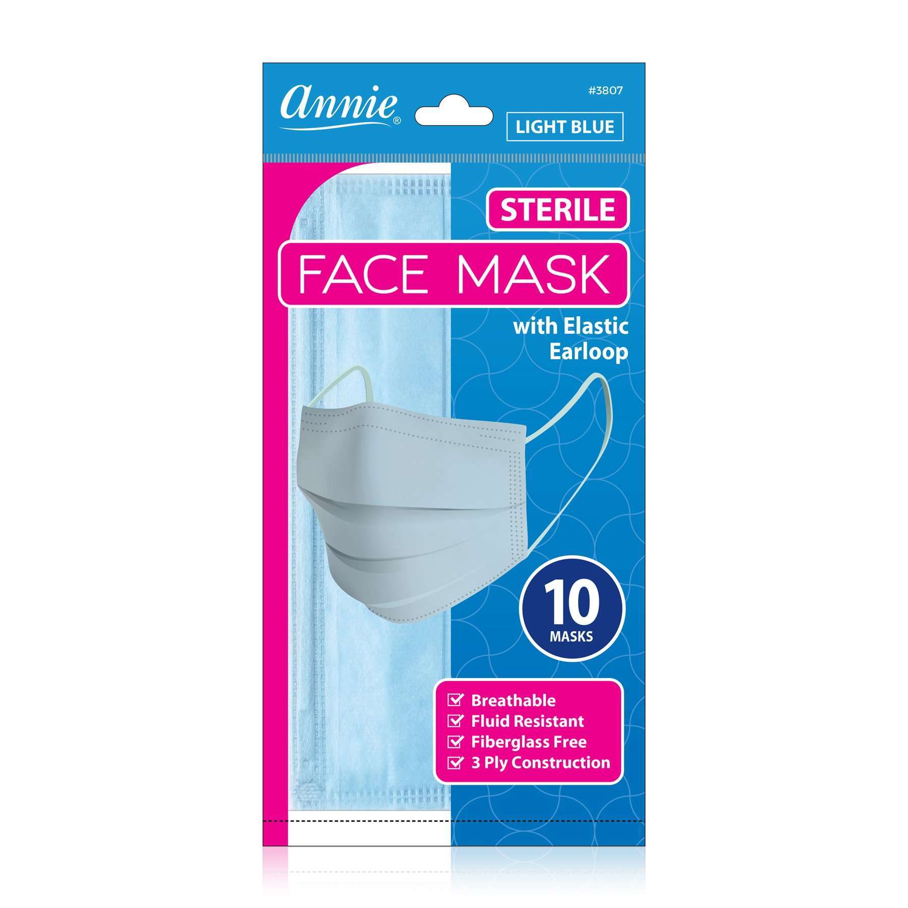 Annie Sterile Face Mask One Size, 10 Count, Light Blue