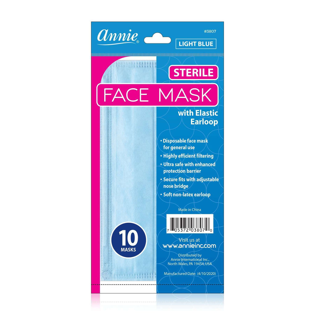 Annie Sterile Face Mask One Size, 10 Count, Light Blue