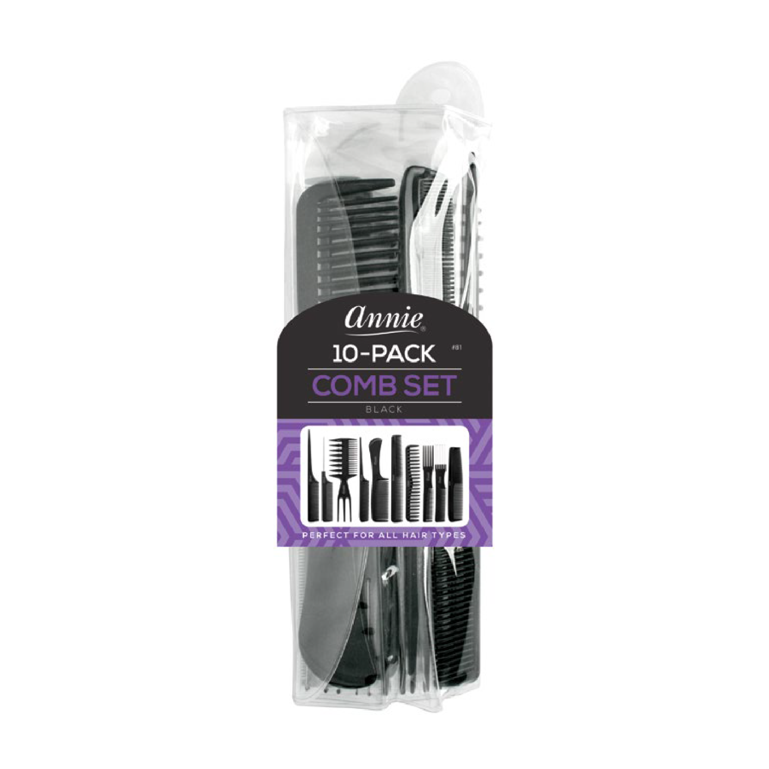 Annie Professional Comb Set, 10 Count, Black