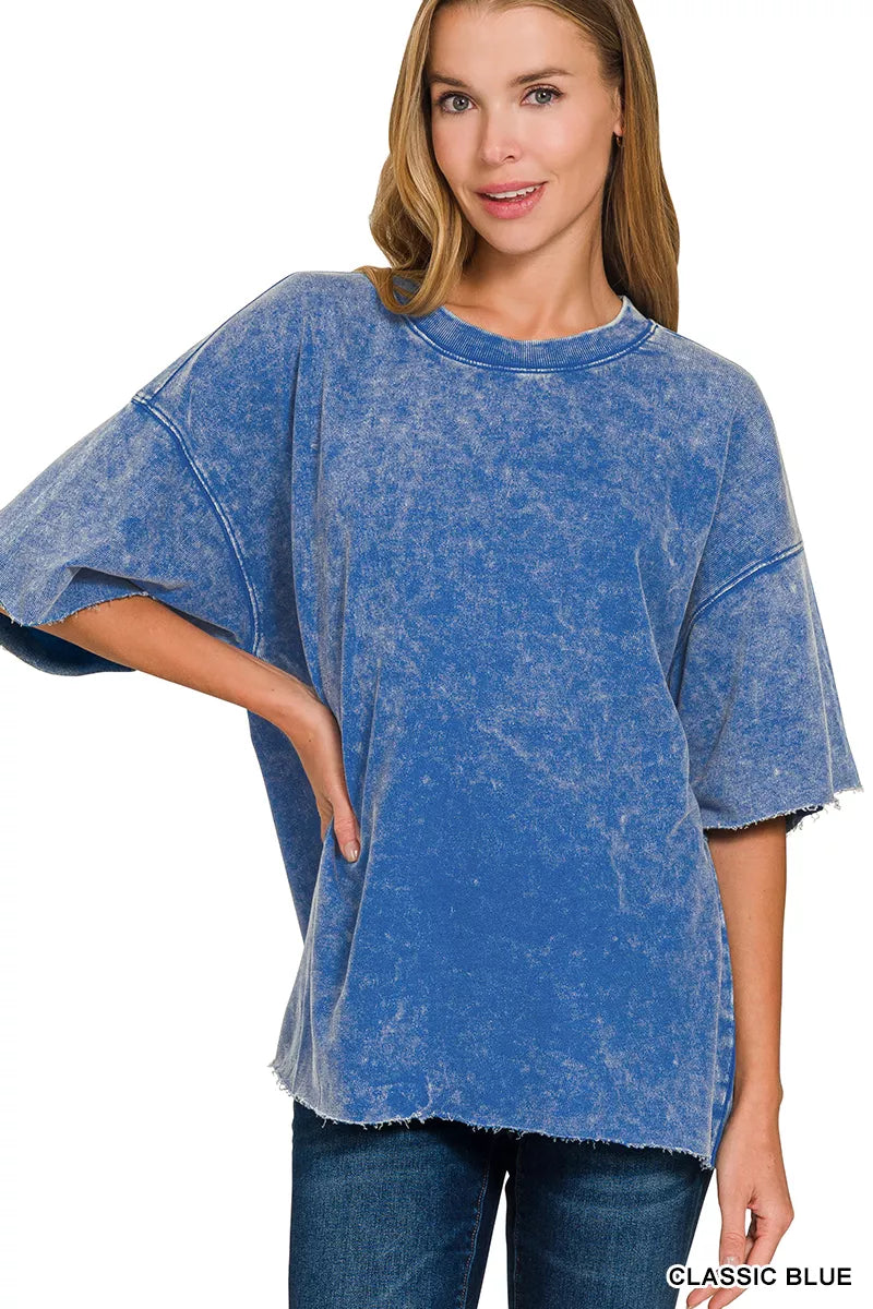 Zenana French Terry Washed Drop Shoulder Short Sleeve Top