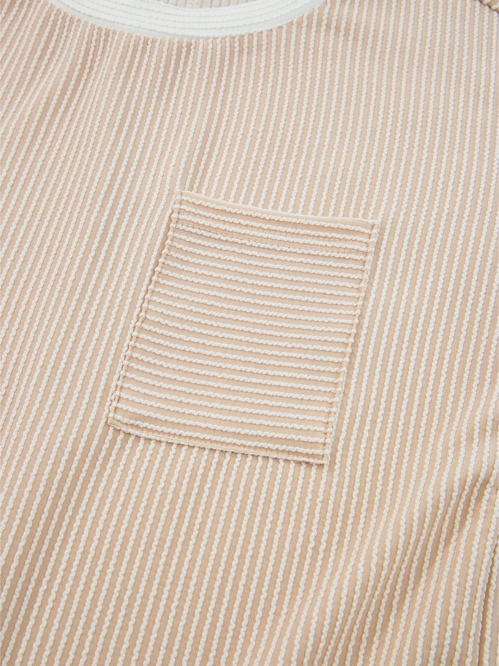 Twisted Ribbed Color Block Trim T Shirt Shift Dress