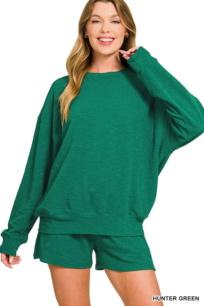 Zenana Slub Long Sleeve Top and Shorts Set