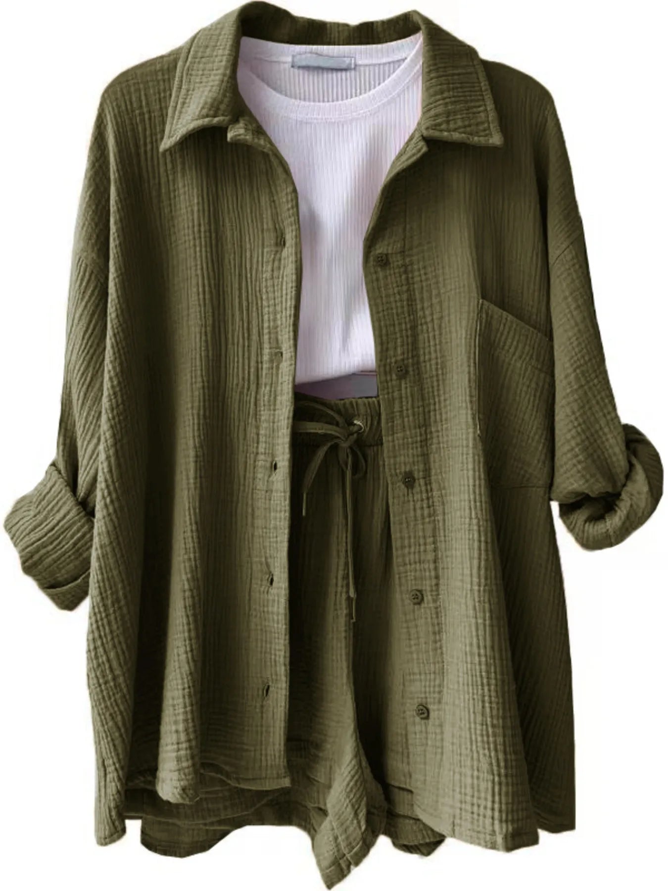 Button Up Shirt and Shorts Set