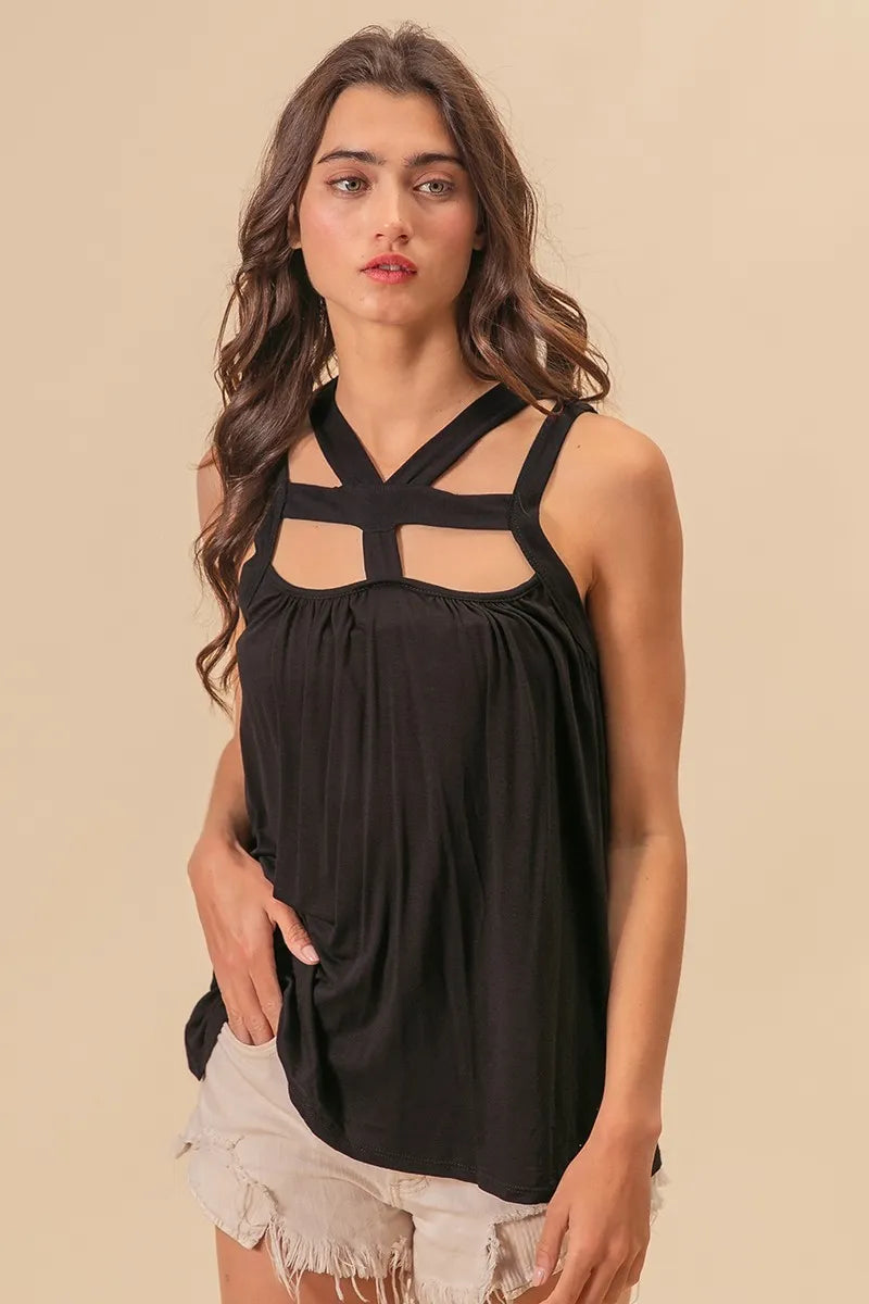 BiBi Rayon Span Jersey Cut Out with Straps Detailed