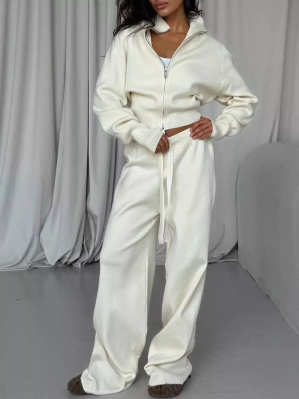 Zip-Up Outerwear and  Drawstring Pants Set