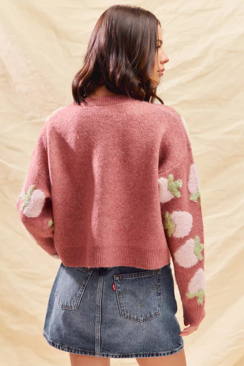 SO ME Strawberry Fruit All Over Button Sweater Cardigan