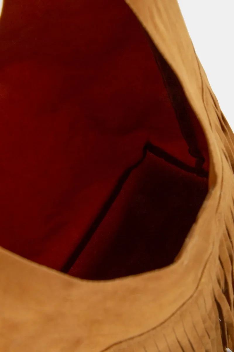 Fame Layered Fringe Detail Suede Hobo Bag