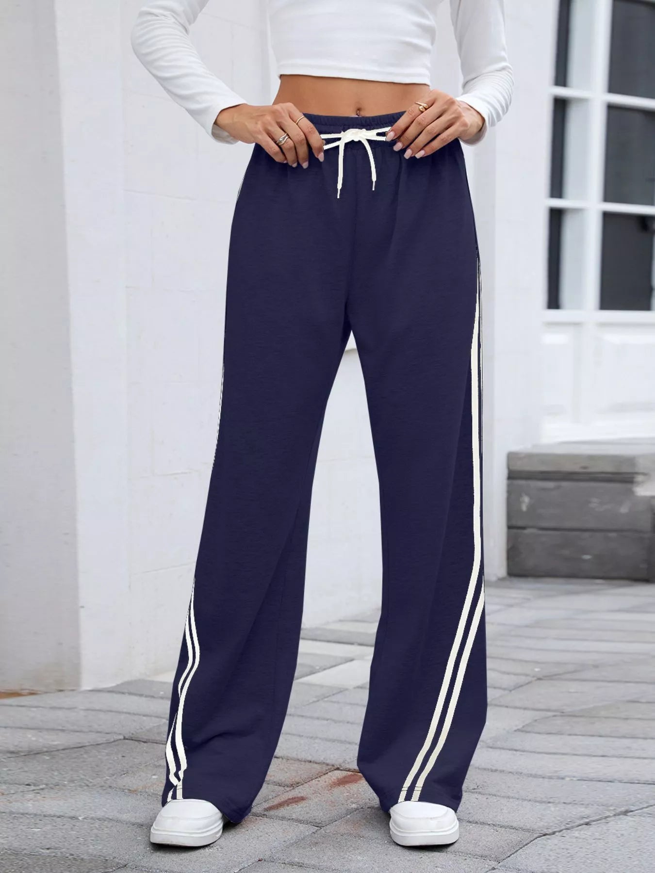 Side Striped Wide Leg Pants
