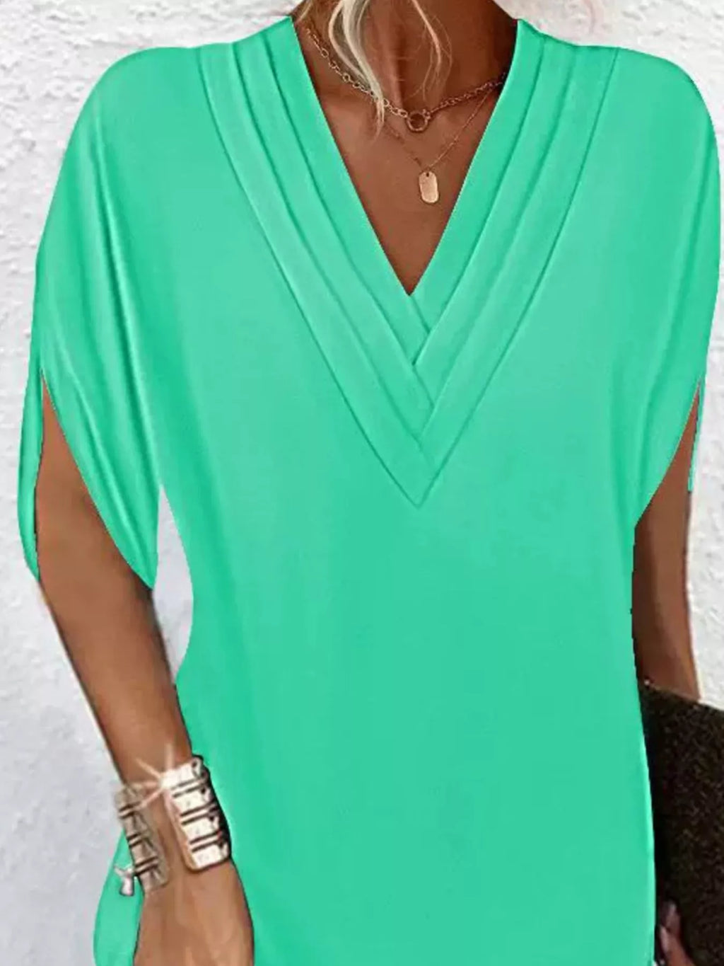 Full Size V-Neck Slit Sleeve Mini Dress Plus Size