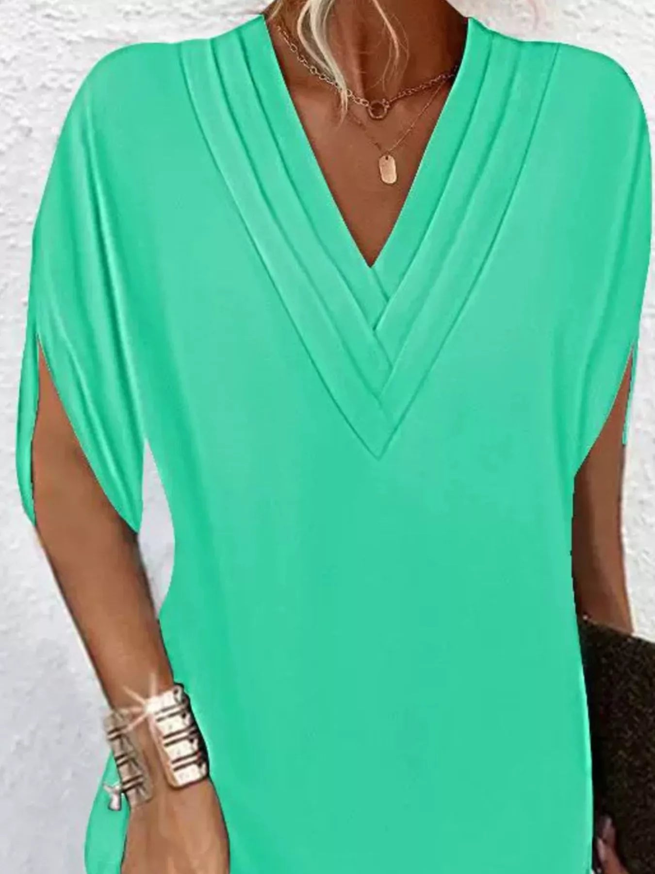 Full Size V-Neck Slit Sleeve Mini Dress Plus Size