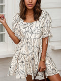 Floral Print Square Neck Mini Dress