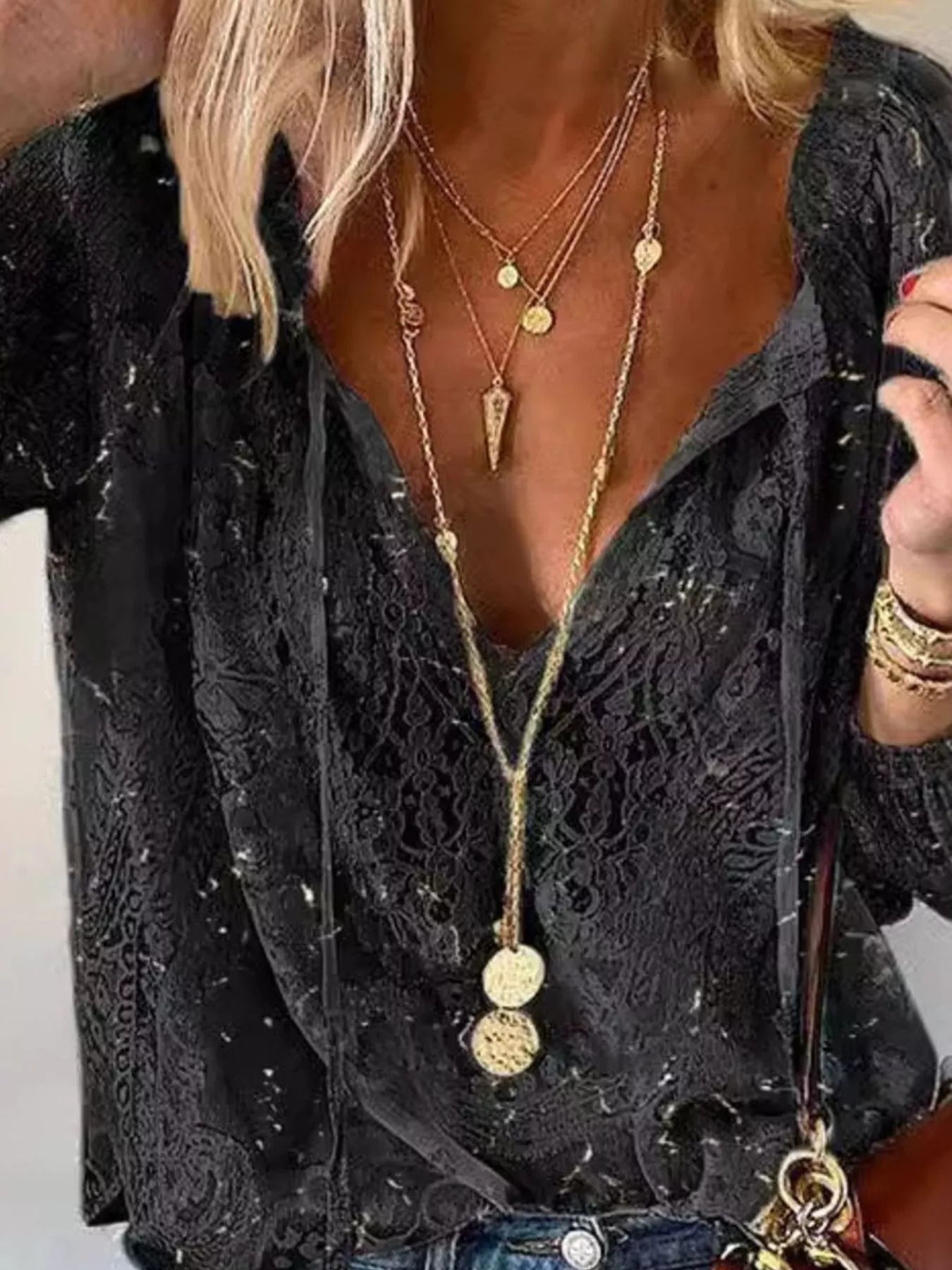 Lace Tie-Neck Blouse