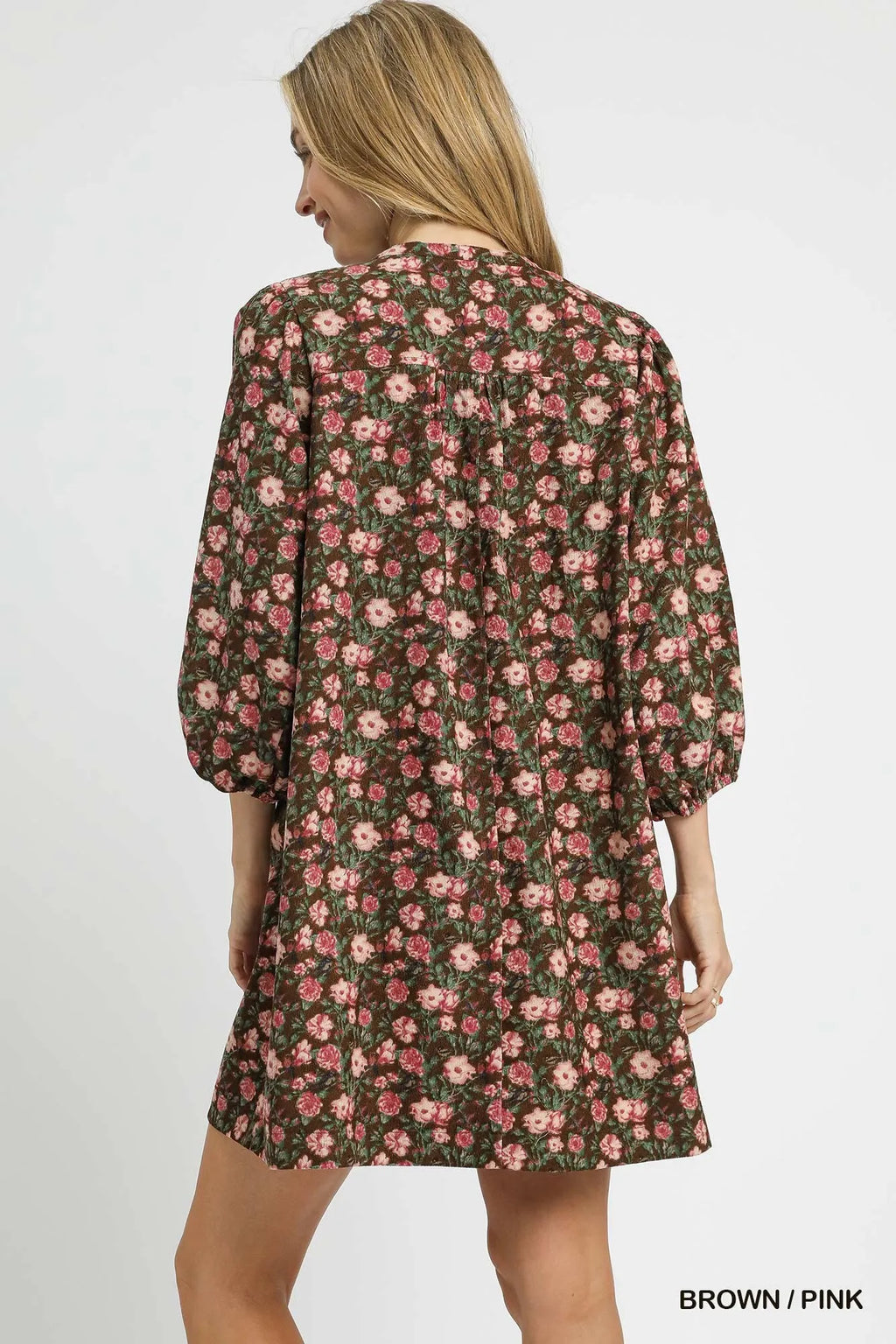 Umgee Floral Tie-Neck Babydoll Dress
