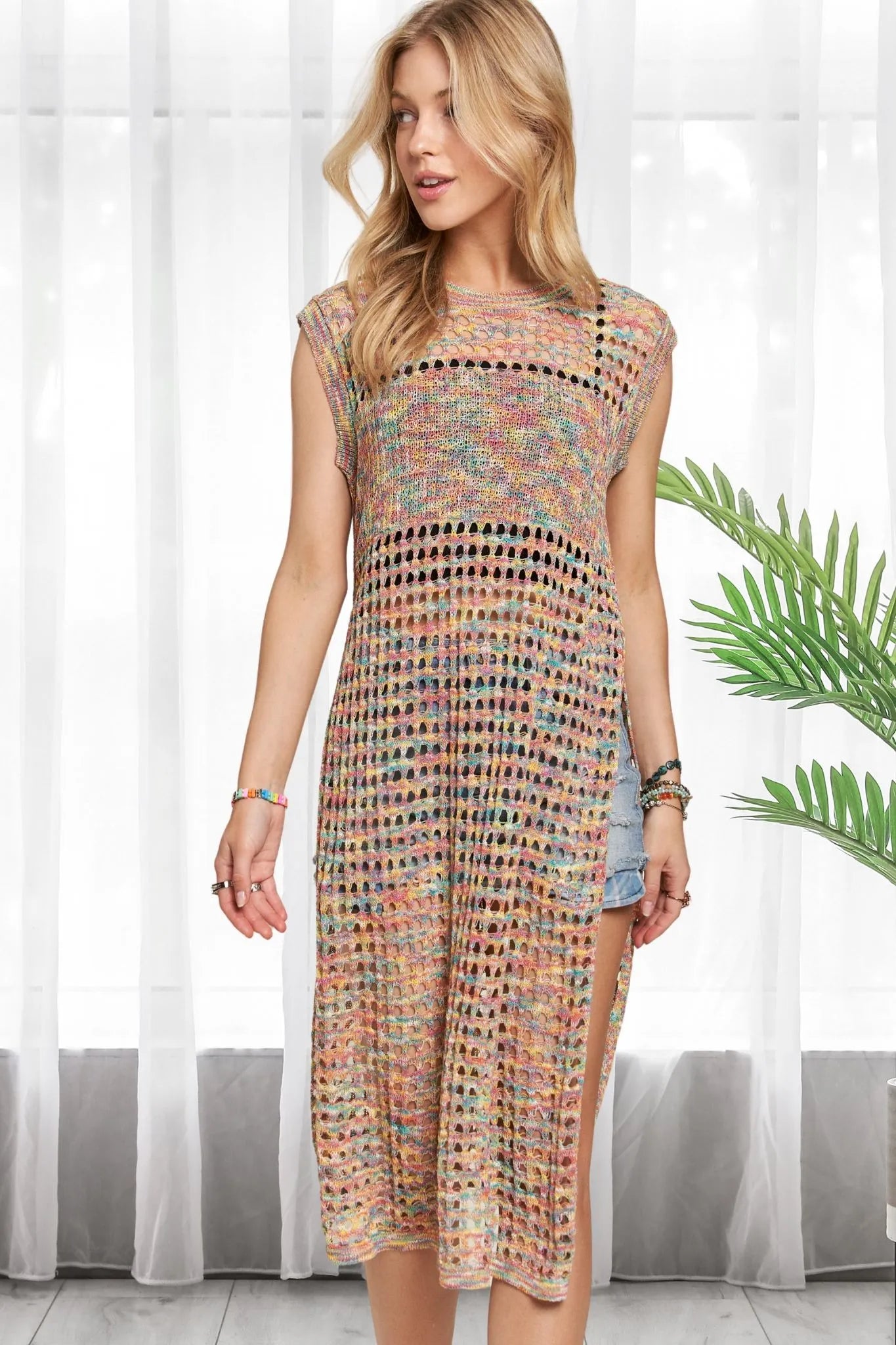 ADORA Multi Color Crochet Tunic Top